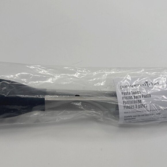 Pampered Chef Pasta Tongs Stainless Steel Black Silicone Large 100359 NEW - Picture 1 of 9